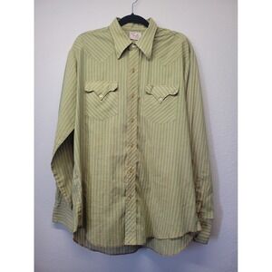 Vintage Tem Tex Shirt Mens XL Green Plaid Button Up Long Tail Western Cowboy